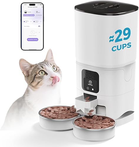 Miniatura 11 de PAPIFEED Comedero Automático para Gatos de 7L para 2 Gatos - Alimentador Automático Temporizado 2.4G WiFi con Control por APP, Dispensador de Comida