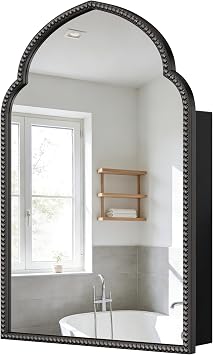 soges Bathroom Medicine Cabinet with Mirror, 30x20 inch, Wall Mounted/Recessed Medicine Mirror Cabinet, Metal Frame Vanity Mirror with 2 Removable Shelves, Beveled Edge, Black