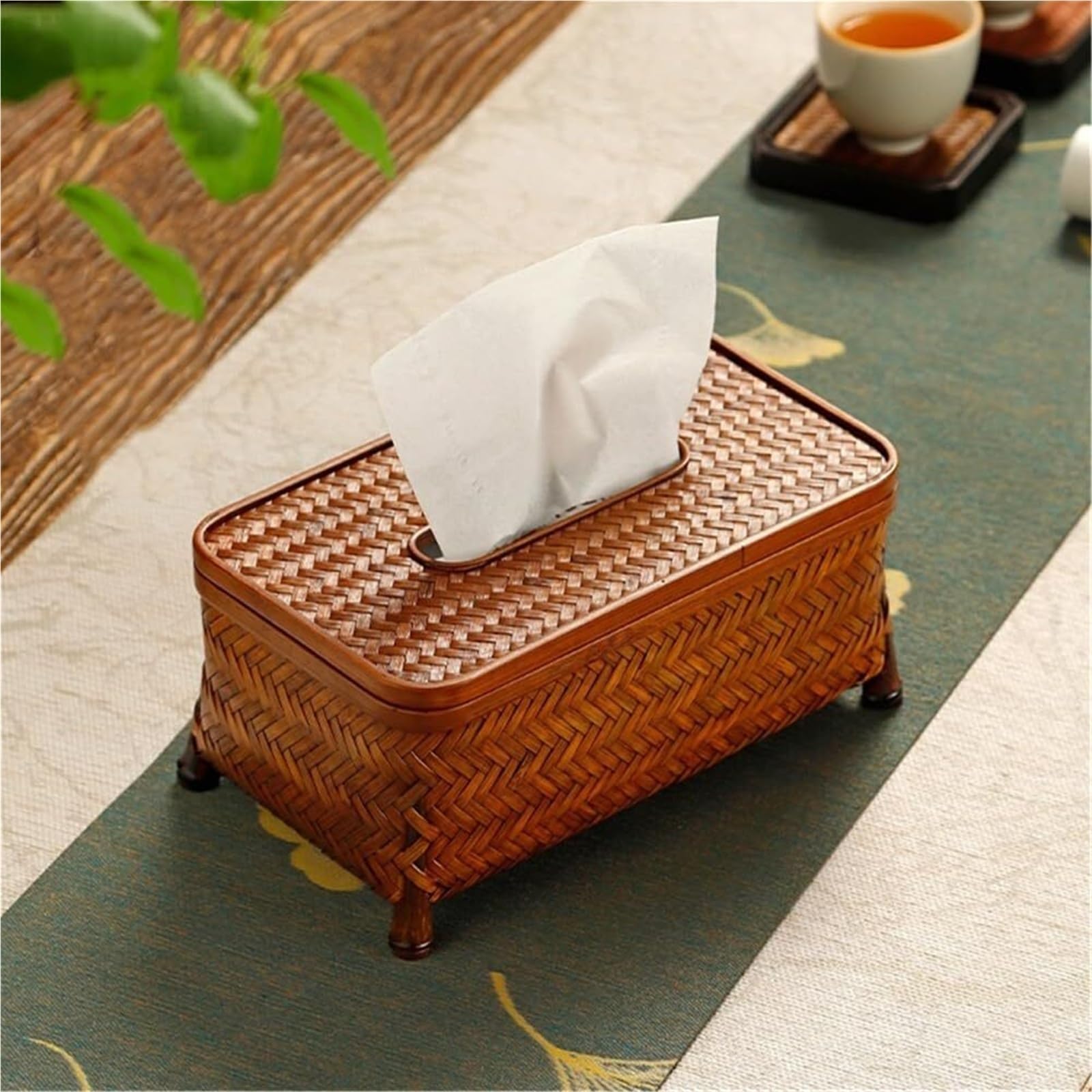 Kosmetiktuch-Spenderbox Handgefertigter chinesischer Retro-Taschentuchbox-Bezug, gewebter rechteckiger Halter for Büro und Zuhause Must-Haves für die Wohnung