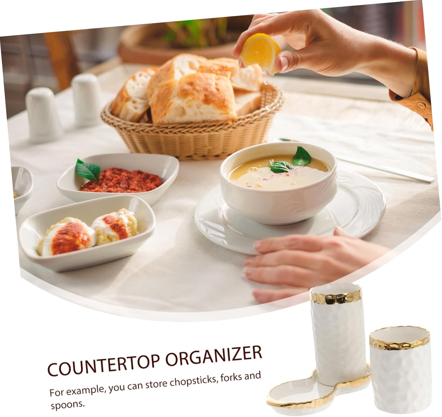 Garneck 1set Creative Ceramic Utensil Holder Multipurpose Chopstick Organizers Drainage Saucer Elegant Design for Kitchen Storage and Organization