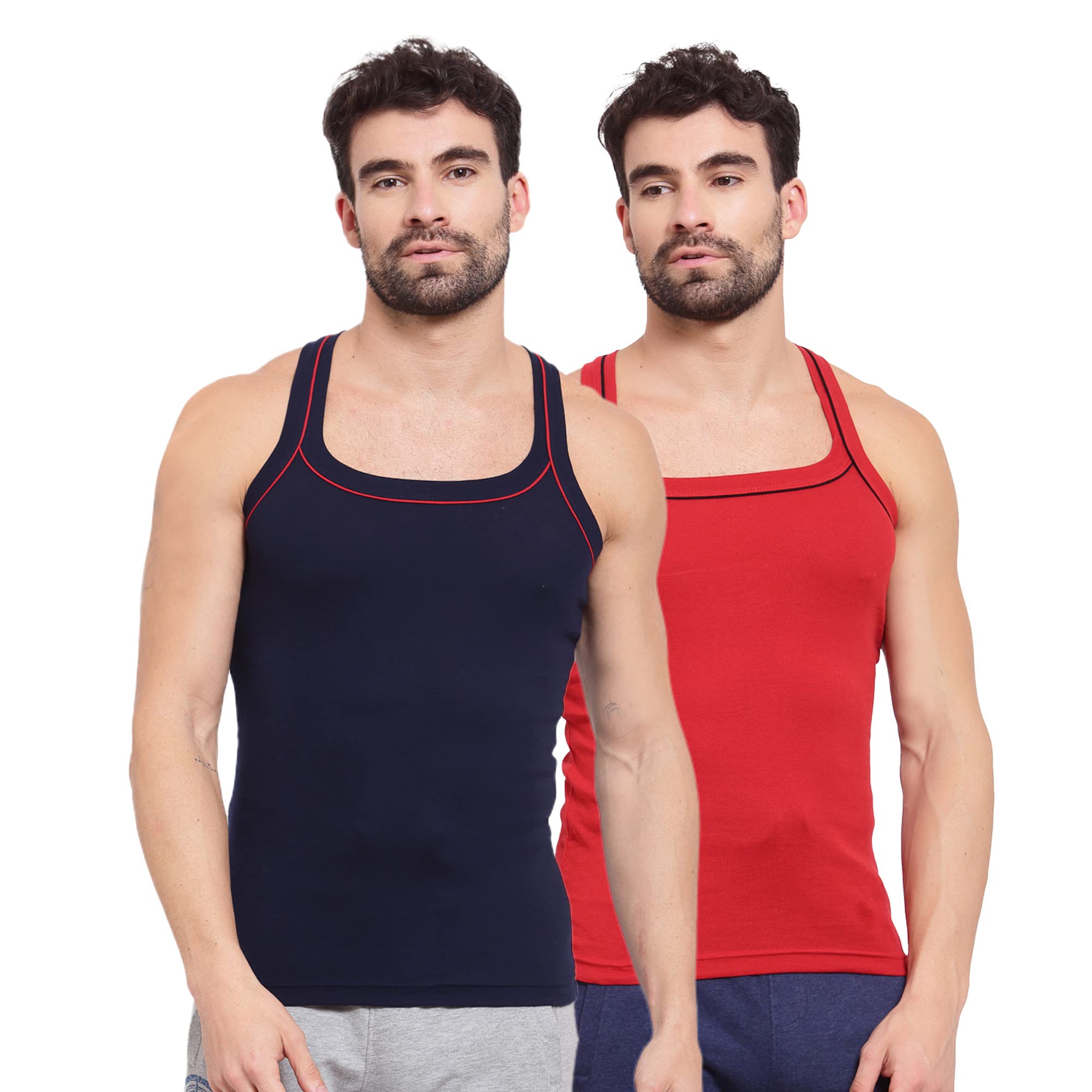 sporto Men's Super Soft Cotton Round Neck Solid Gym Vest (Pack of 2) | Navy & Red-picture-53