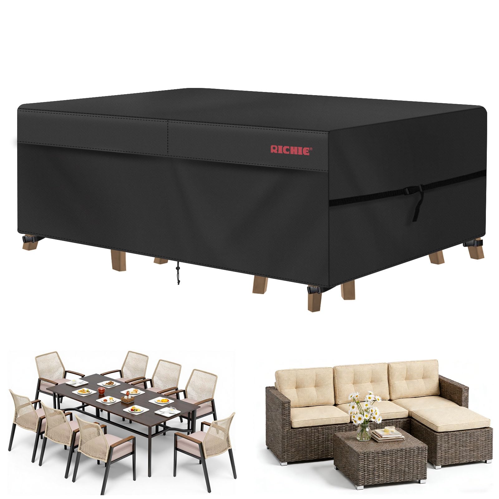 Photo 1 of !!FINAL SALE!!
RICHIE Patio Furniture Covers, Waterproof Outdoor Table and Chair Set Cover, Rectangular Dining Table Cover, 96"L x 44"W x 28"H, Black