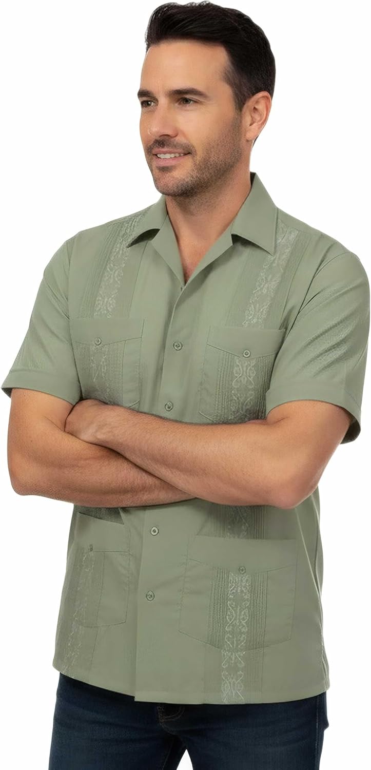 Allsense Men's Short-Sleeve Button-Down Cuban Guayabera Shirt
