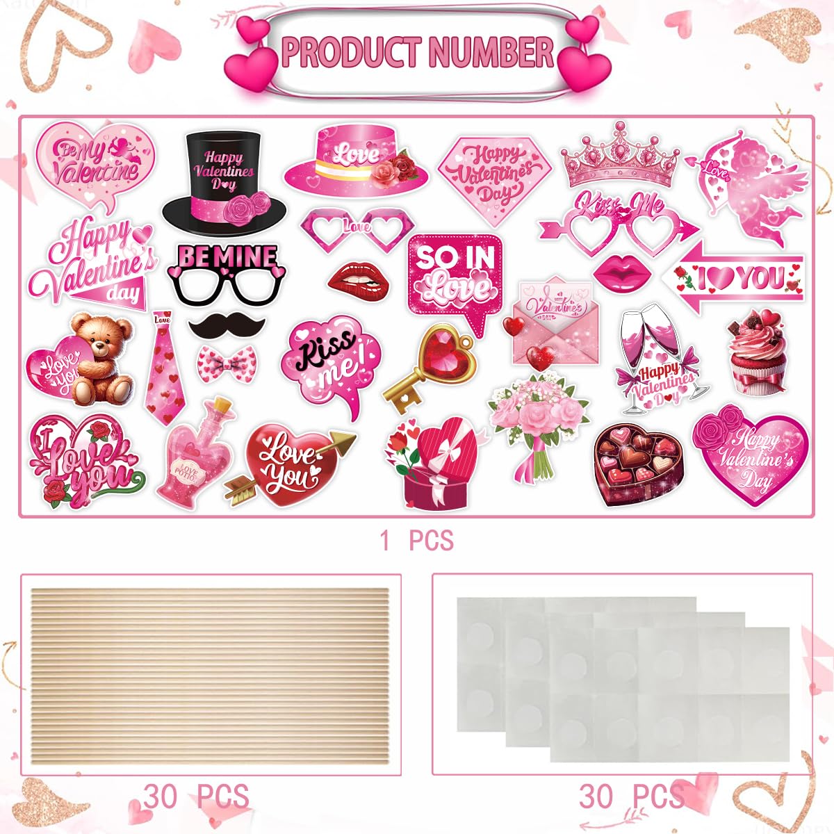 Valentinstag Photo Booth Requisiten mit Stick für Saint Valentinstag Party Dekorationen (Valentinstag Photo Booth)