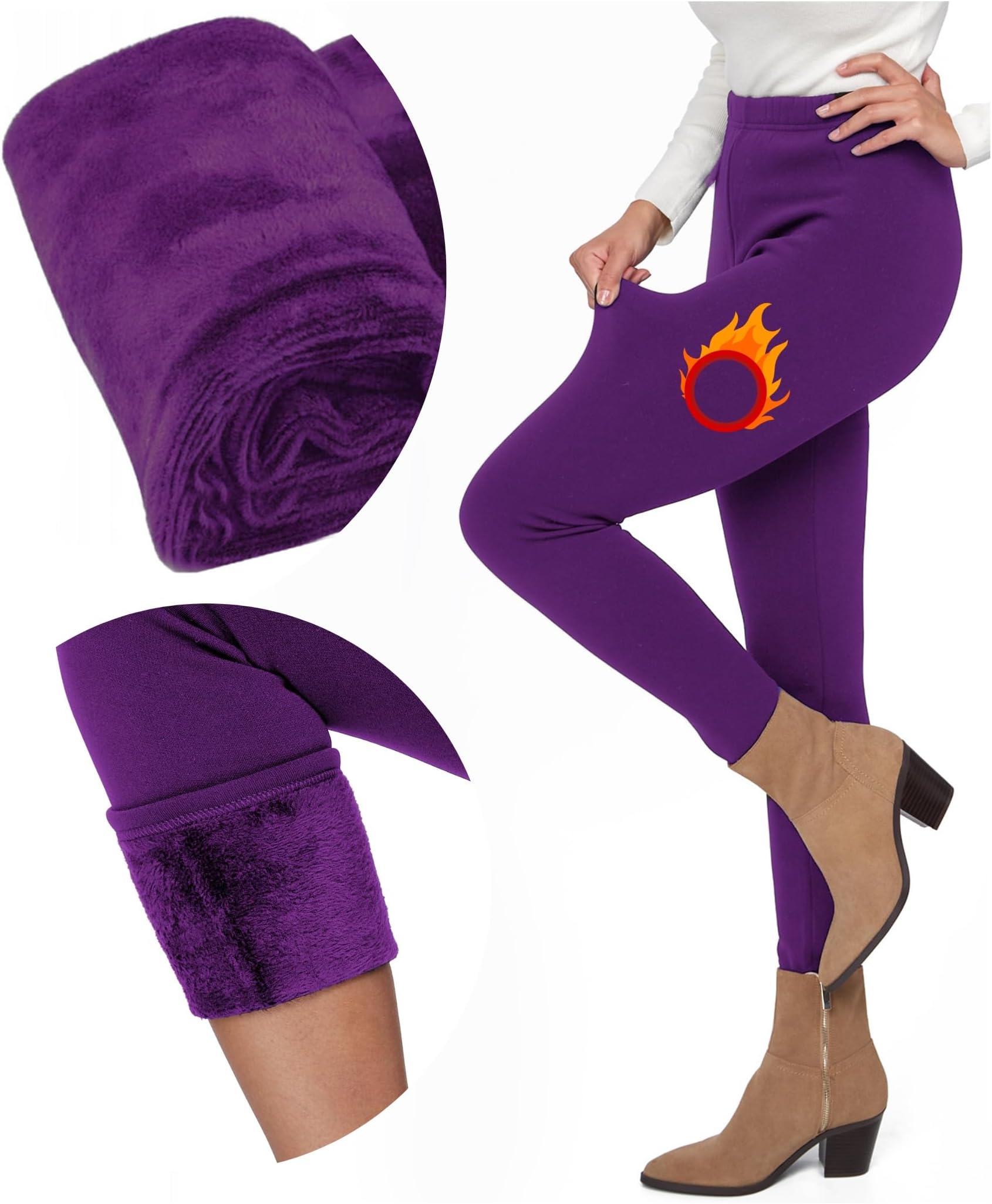 FUTURO FASHION Ladies Fur Lined Thick Leggings Thermal Fleece Lined Leggings Women Cozy Casual Warm Stretchy Mid Waist and High Waist Polar Trousers Pants I Sizes S-3XL