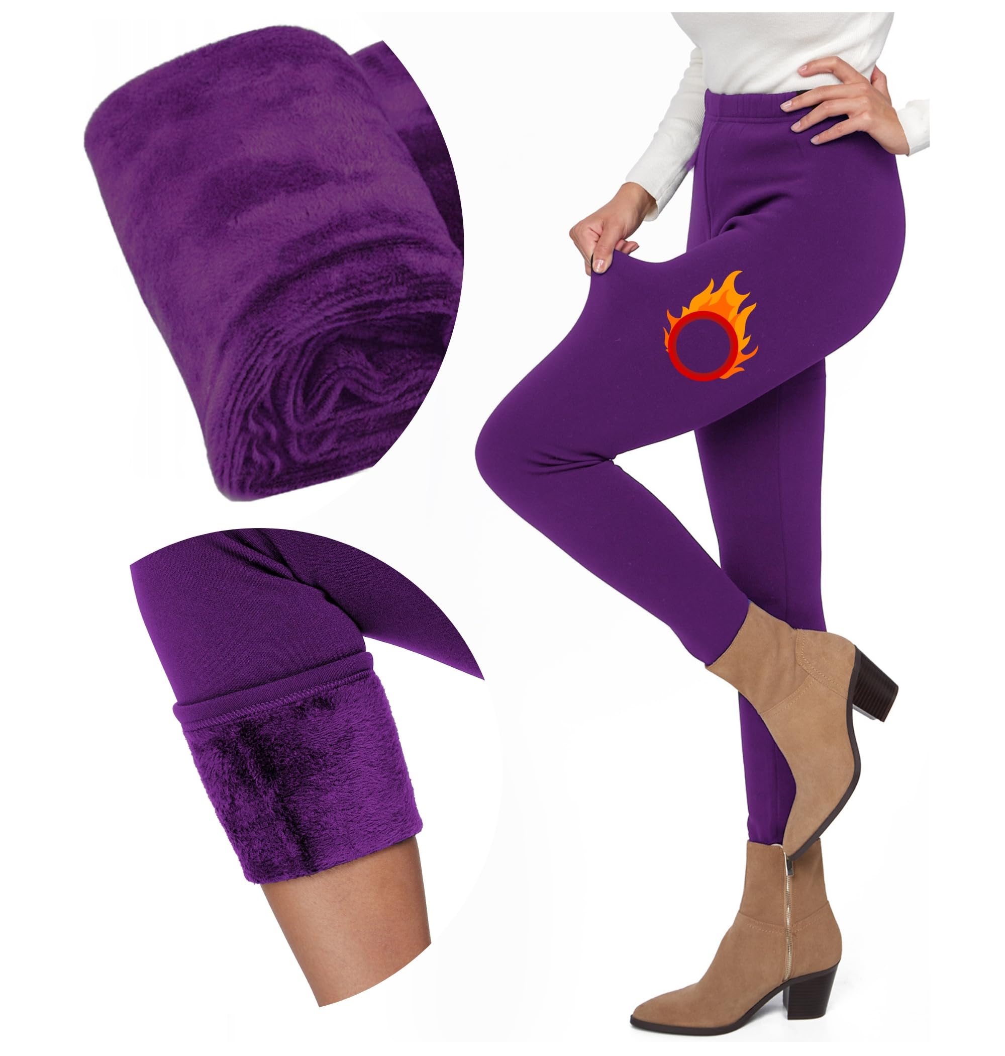 FUTURO FASHION Ladies Fur Lined Thick Leggings Thermal Fleece Lined Leggings Women Cozy Casual Warm Stretchy Mid Waist and High Waist Polar Trousers Pants I Sizes S-3XL