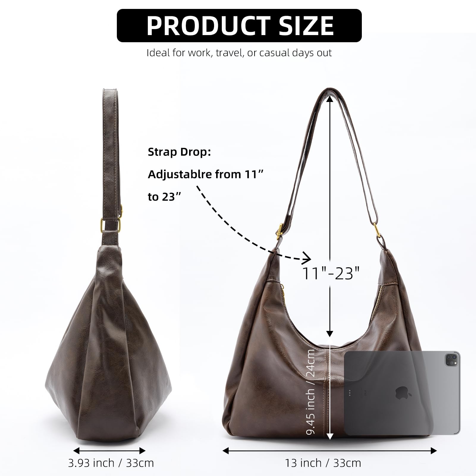 celestina Hobo Bags for Women, Ultra Soft Foldable Vegan Leather Shoulder Handbag, Stylish Slouchy Tote Purses (Brown)