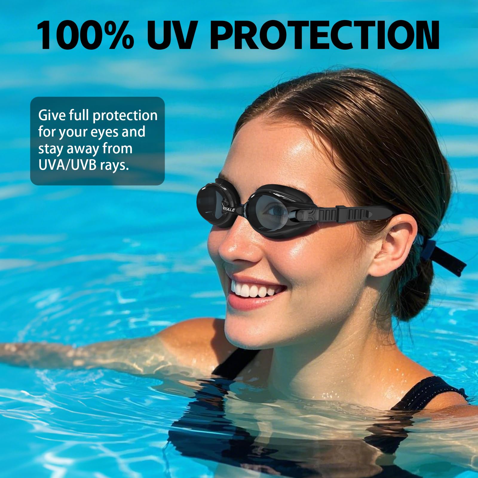 Whale Schwimmbrille HD Anti-Beschlag-Schwimmbrille für Erwachsene/Jugendliche, beide geeignet (schwarz)