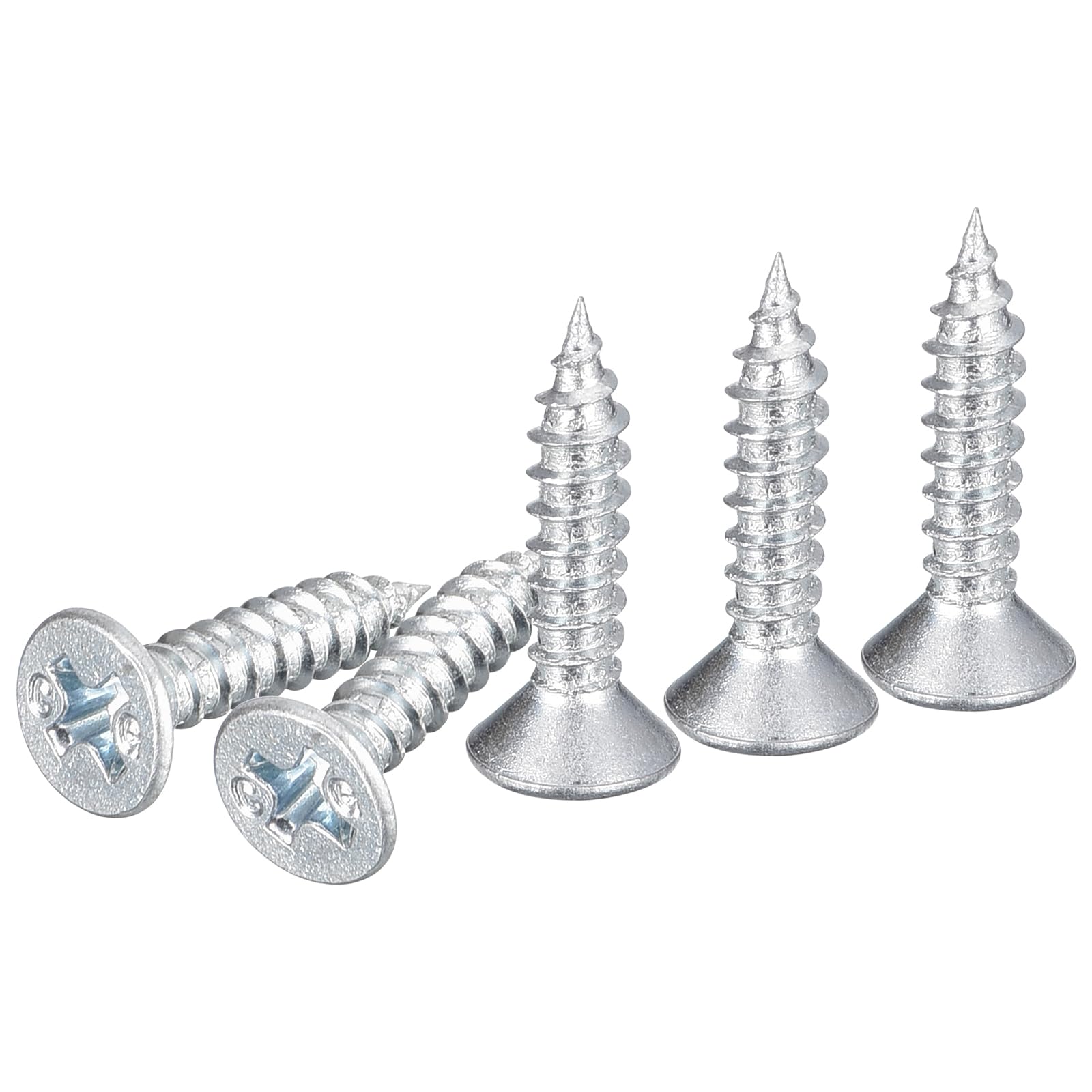 DTGN 100Pcs #6x5/8" Flat Head Wood Screws, Carbon Steel Phillips Self Tapping Screws - Good for Woodworking Furniture - Silver