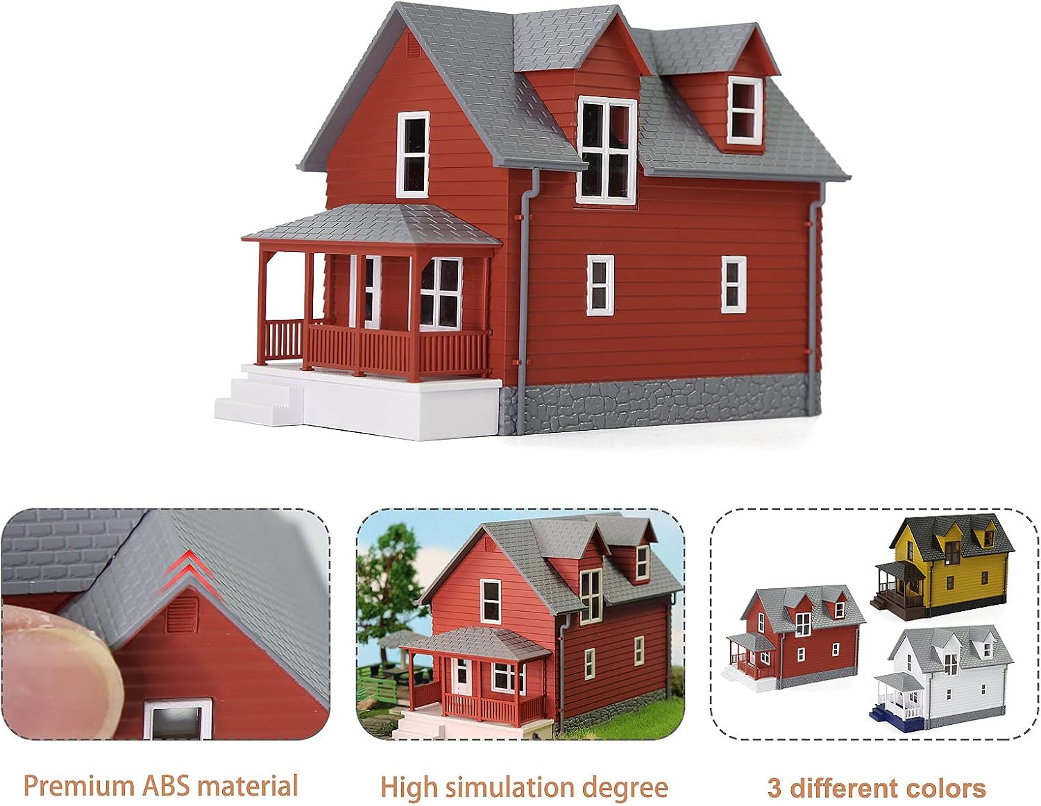 N Scale Model Building 1:160 Residential Modern House Assembled Architectural for Model Train Layout Diorama JZN01 (Red)