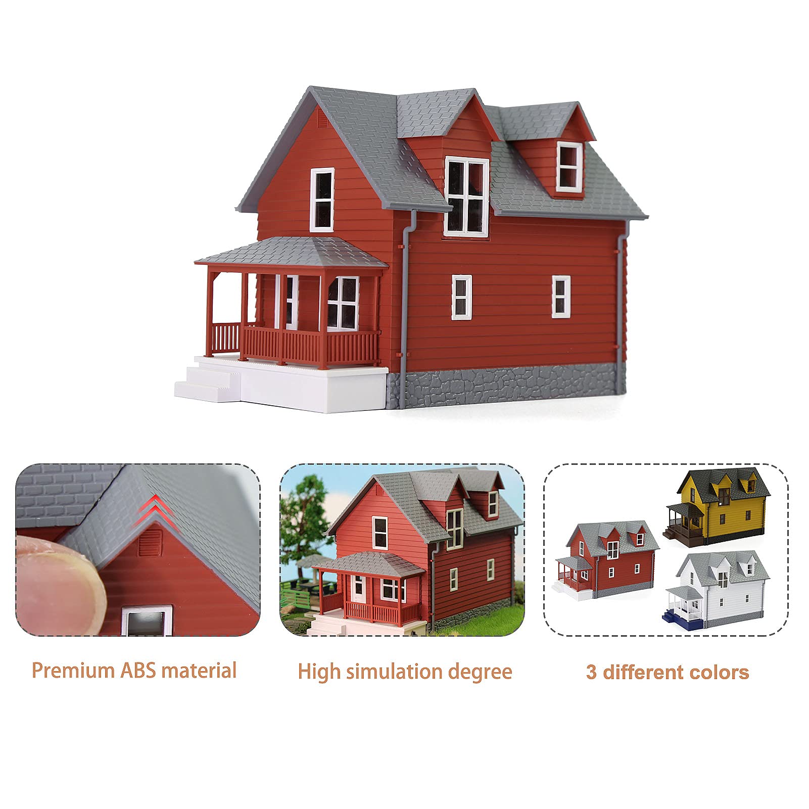 N Scale Model Building 1:160 Residential Modern House Assembled Architectural for Model Train Layout Diorama JZN01 (Red)