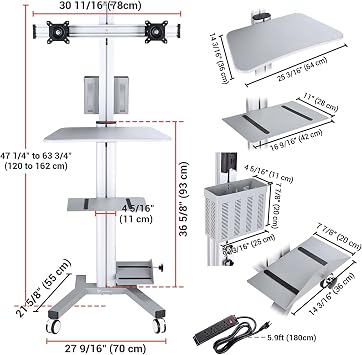 Yescom NexusX Commander Mobile Computer Cart Rolling PC Stand Desk