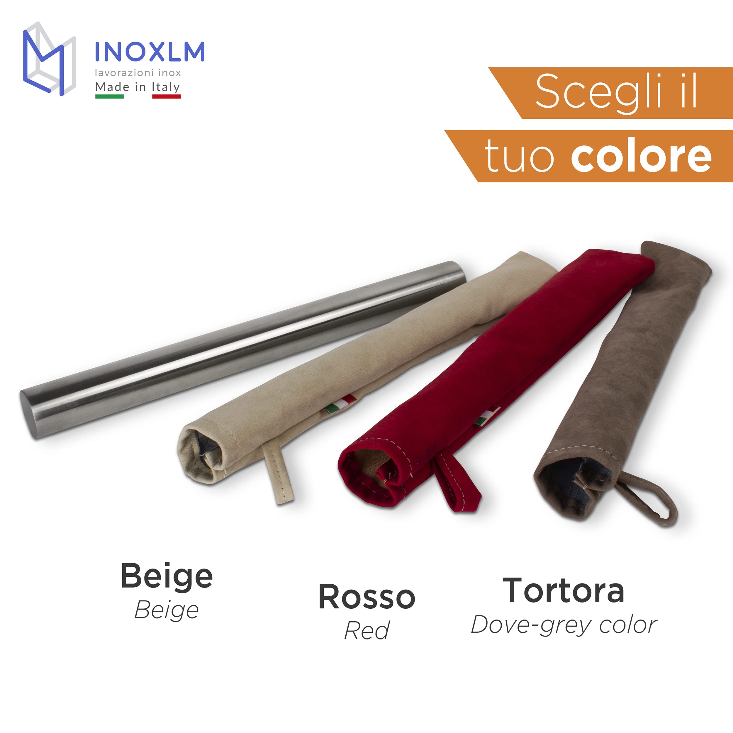 INOXLM Nudelholz aus Edelstahl für Zuckerpaste Teig Küche Brot Pizza Kuchen (Taupe Tasche)