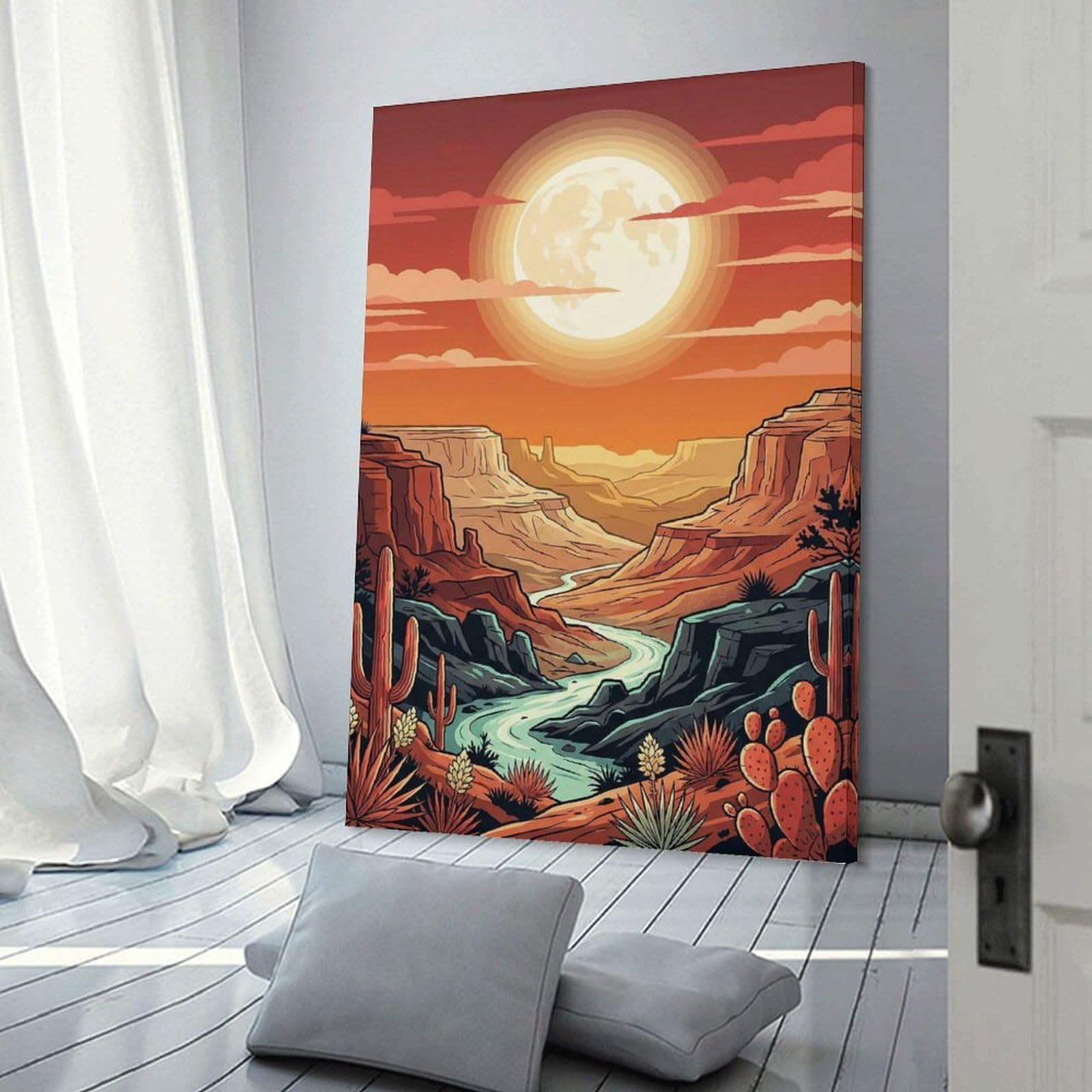 Junmoney Wall Art Print Desert Canyon Sunset with Moon, 24x36inch(60x90cm), for Home Lounge, Bedroom Or Reading Nook, Canvas Styling for A Polished Room Look