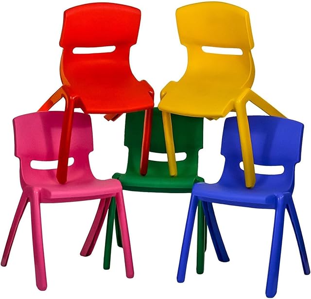 TOYO 5x Children Strong Stackable Kids Plastic Chairs Picnic Party Garden Nursery Club Indoor Outdoor (Multi Colour)