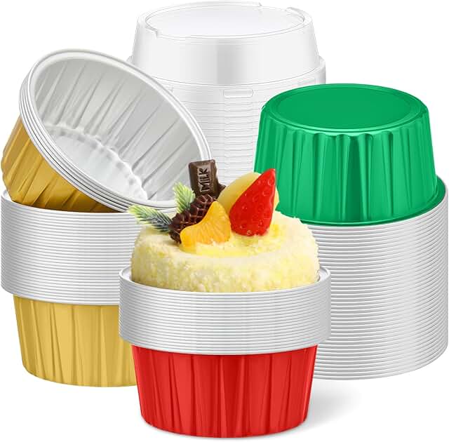Vesici 120 Pcs Christmas Aluminum Foil Baking Cups with Lids, 5oz Dispos...