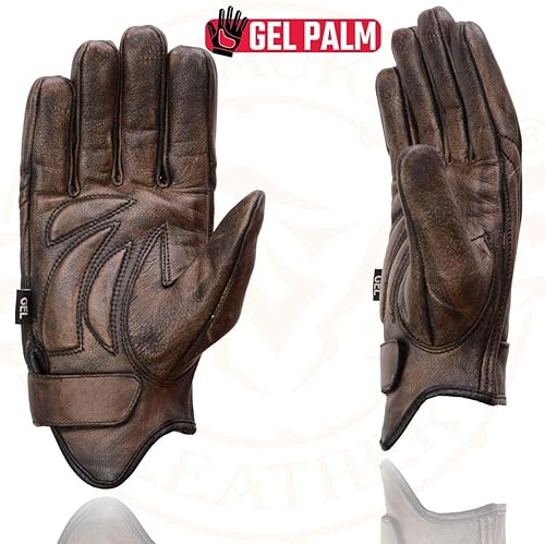 Miniatura 6 de Milwaukee Leather MG7512 - Guantes de mano para motocicleta de muñeca corta con relleno de gel de cuero marrón para hombre, con cubierta de panel