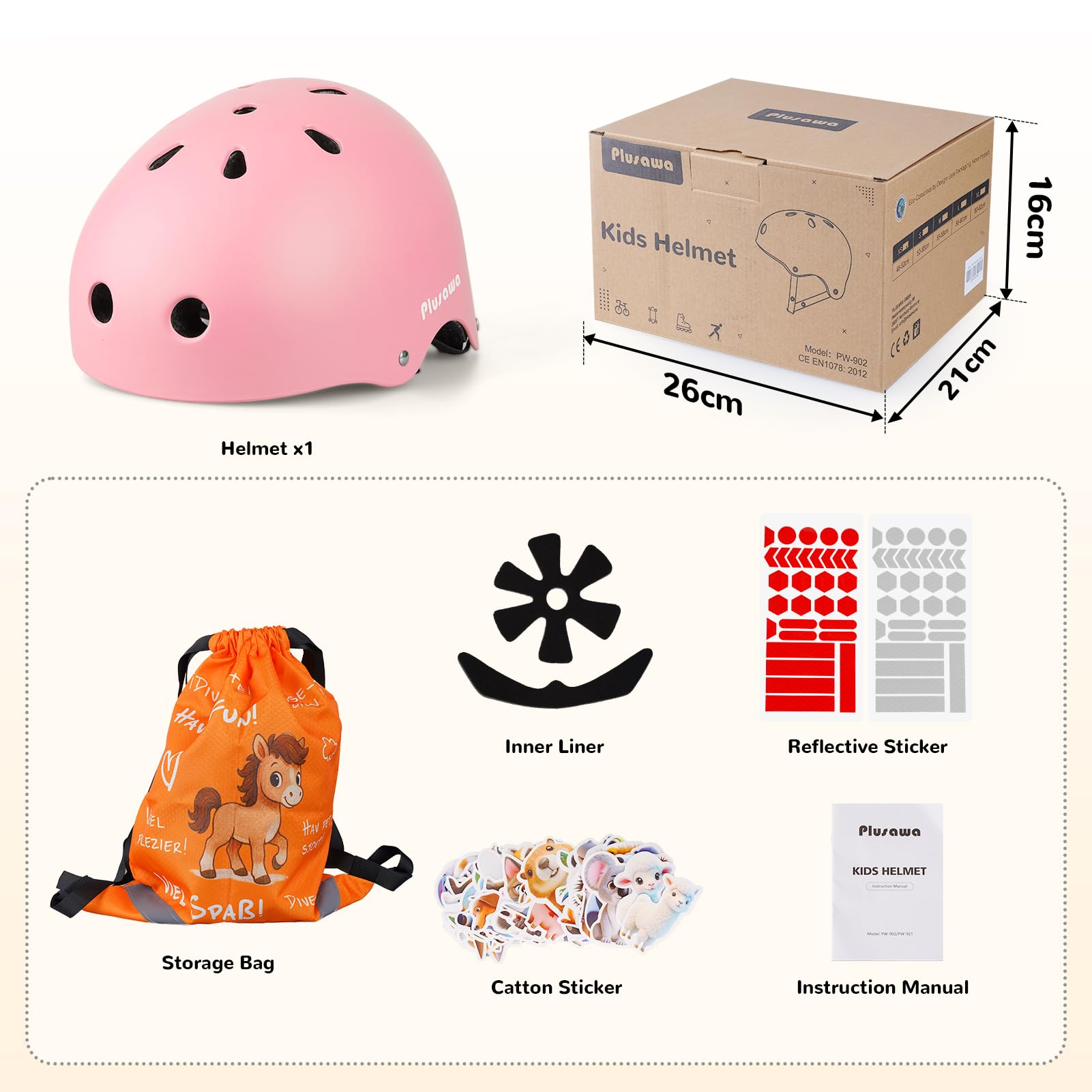 Casco da bambino certificato EN1078 CE, casco da bicicletta per bambini, mentoniera regolabile, riflettente, bicicletta, pattini, include adesivi 3D + borsa (rosa, M)