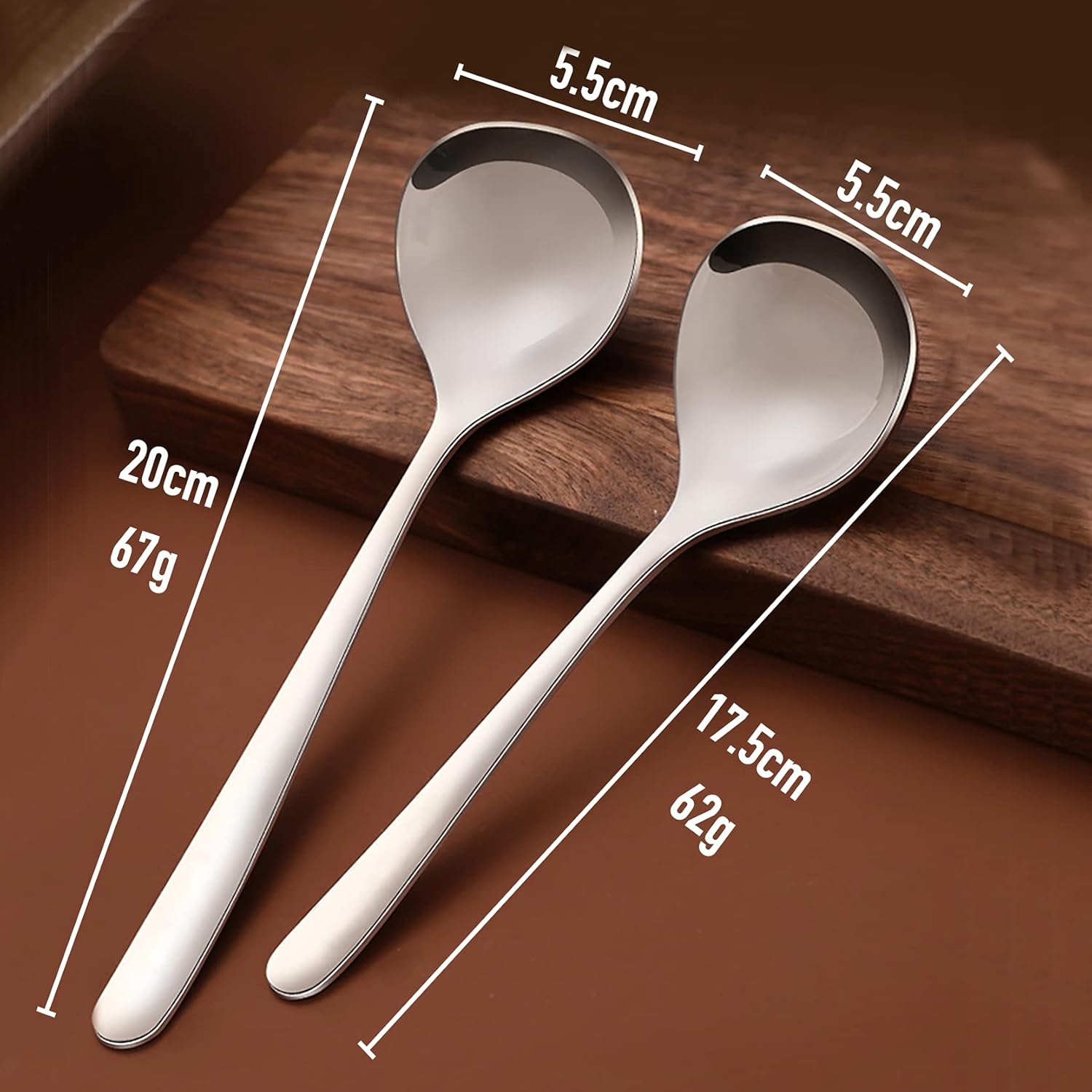 6 pcs Ladle Deep Soup Spoon with Long Handle (7.9 inch), 18/10 Stainless Steel Serving Spoon, Large Ramen Spoon, Thicken Gravy Soup Spoon, Gravy Ladle Soup, Kitchen Sauce Ladle