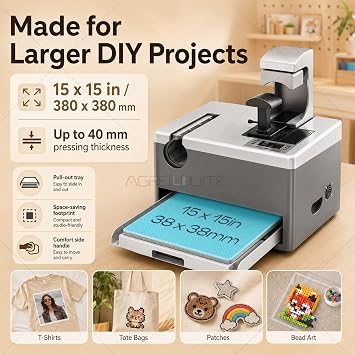 All-in-1 Heat Transfer Machine, Automatic 15x15 Inch Heat Press with Multiple Attachments, Sublimation Machine for T-Shirts Hats Mugs Tumblers Plates Coasters Complete-Set