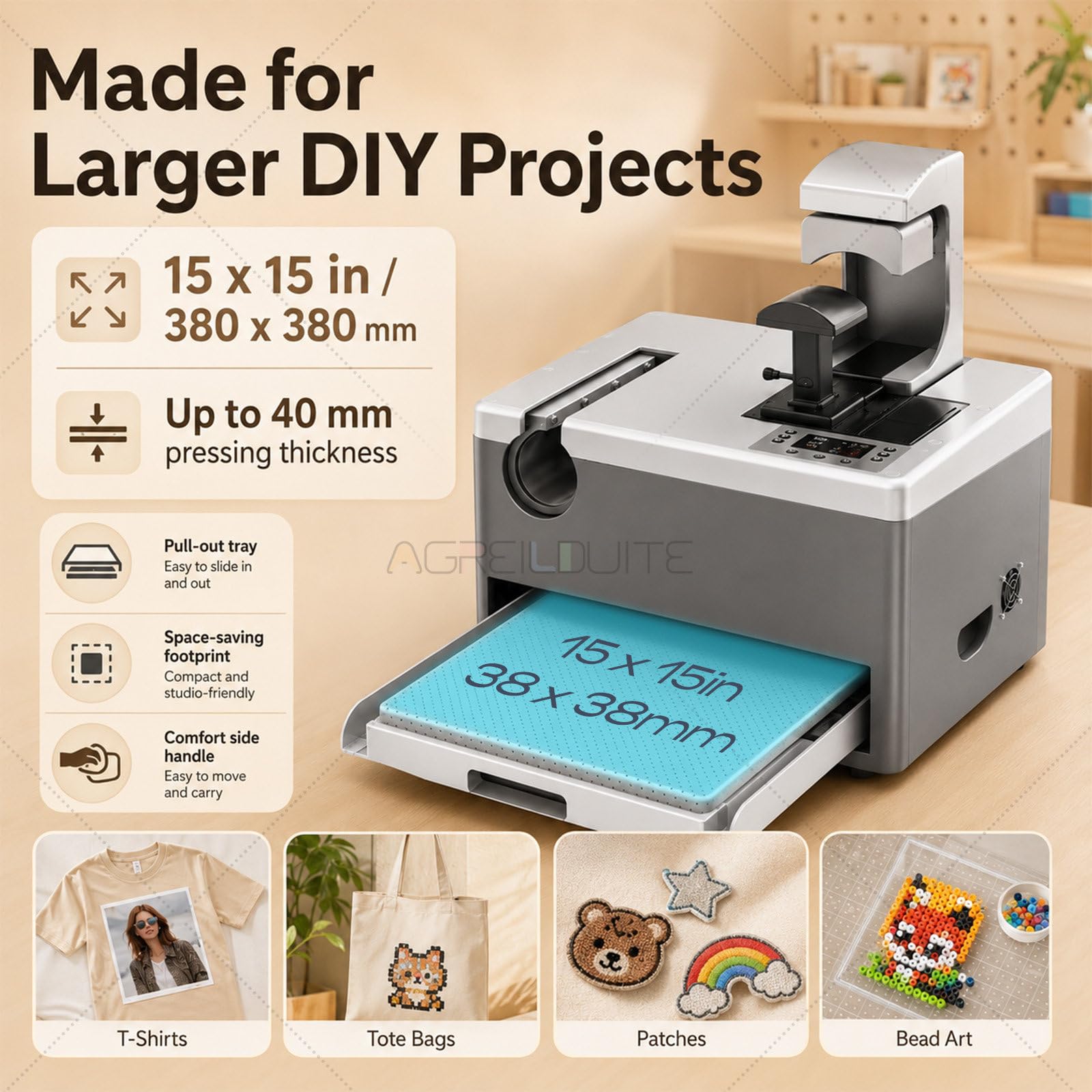 3-In-1-Heißpresse, Automatische Heißpresse Mit 15x15 Zoll Großer Flachplatte, Einstellbarer Druck, Sublimationsdrucker Für T-Shirts, Hüte Und Tassen Standard-Configuration