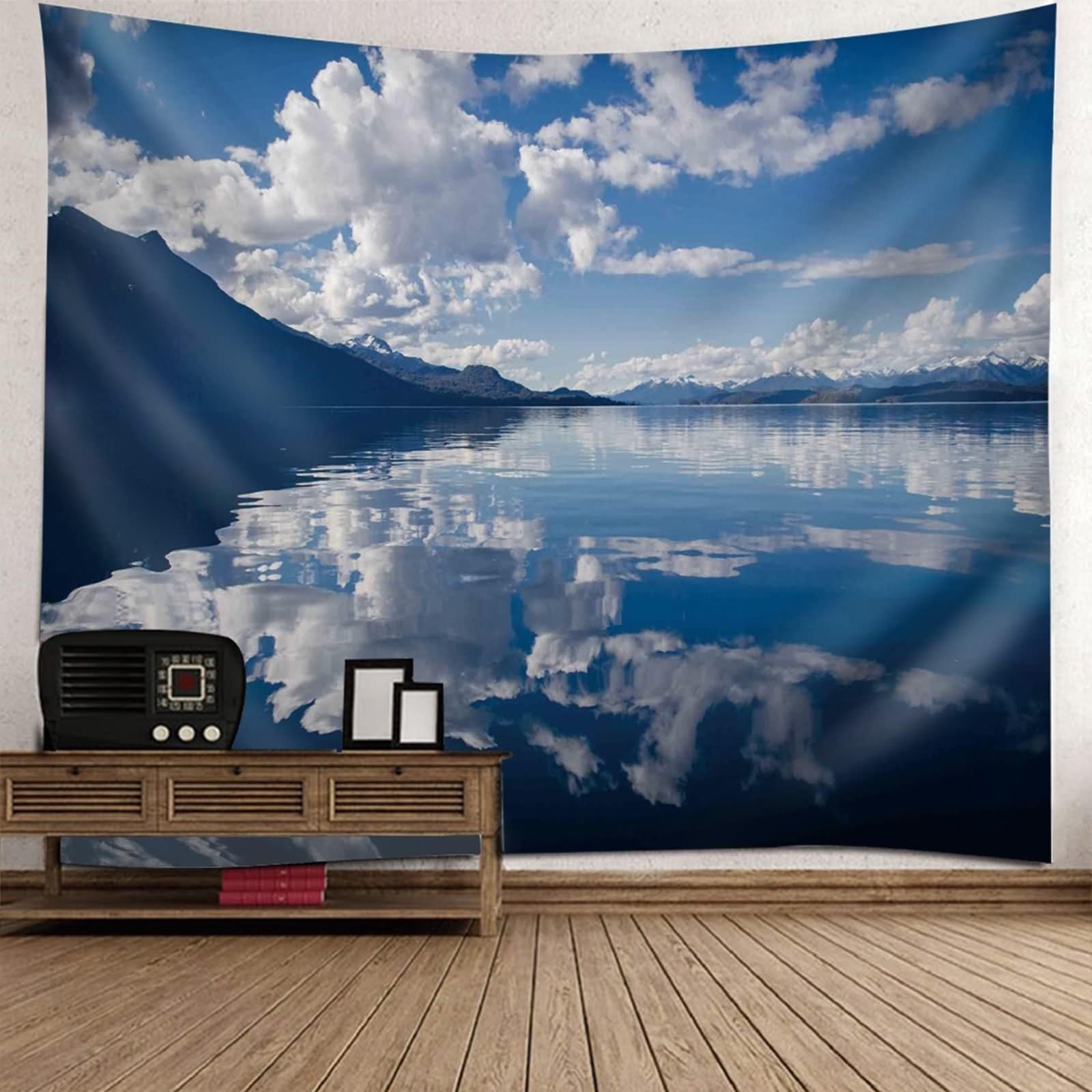 Tapisserie murale lac et nuage grand format 150x150cm pour decoration de salon