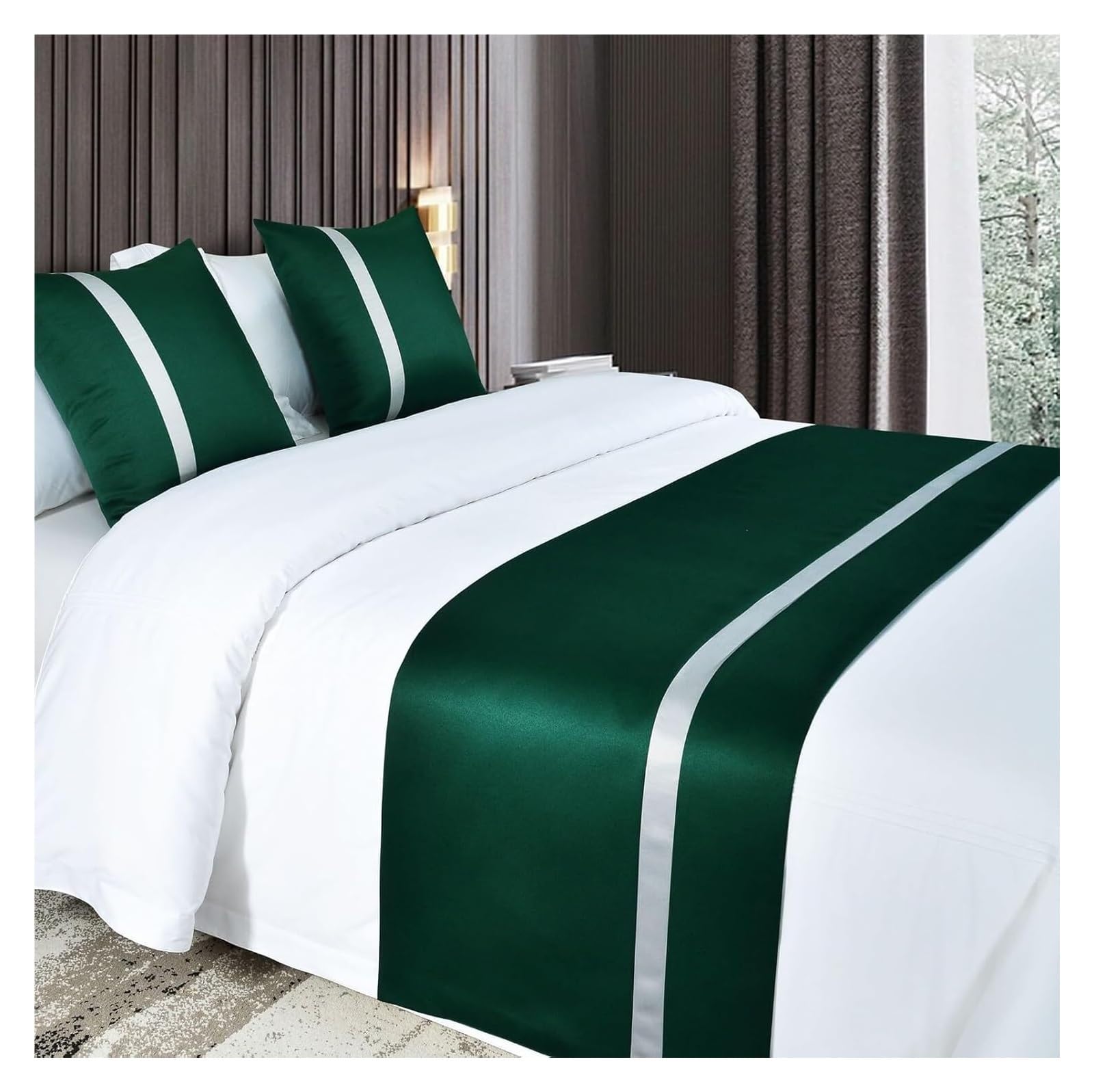 JFGCTYHXY Bed linen throws, Soft Bed Runner Purple Silky Satin Bedspread Solid Color Home Bedding Decor Scarves Fashion End Scraf(Dark Green,50 * 240cm for 180cm Bed)