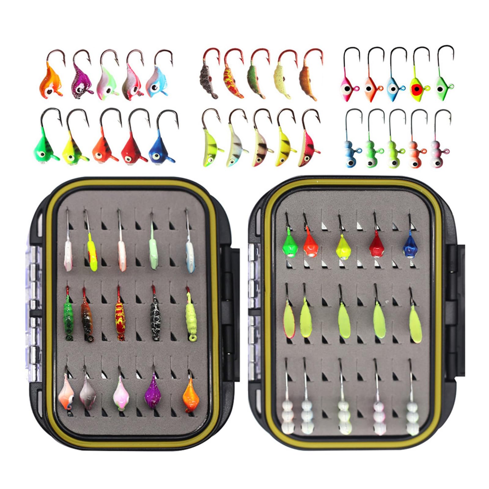 Hard Baits - Juego de 30/36 señuelos de pesca en hielo, juego de anzuelos de pesca en hielo para perca, lubina, hundimiento, metal, cebos duros