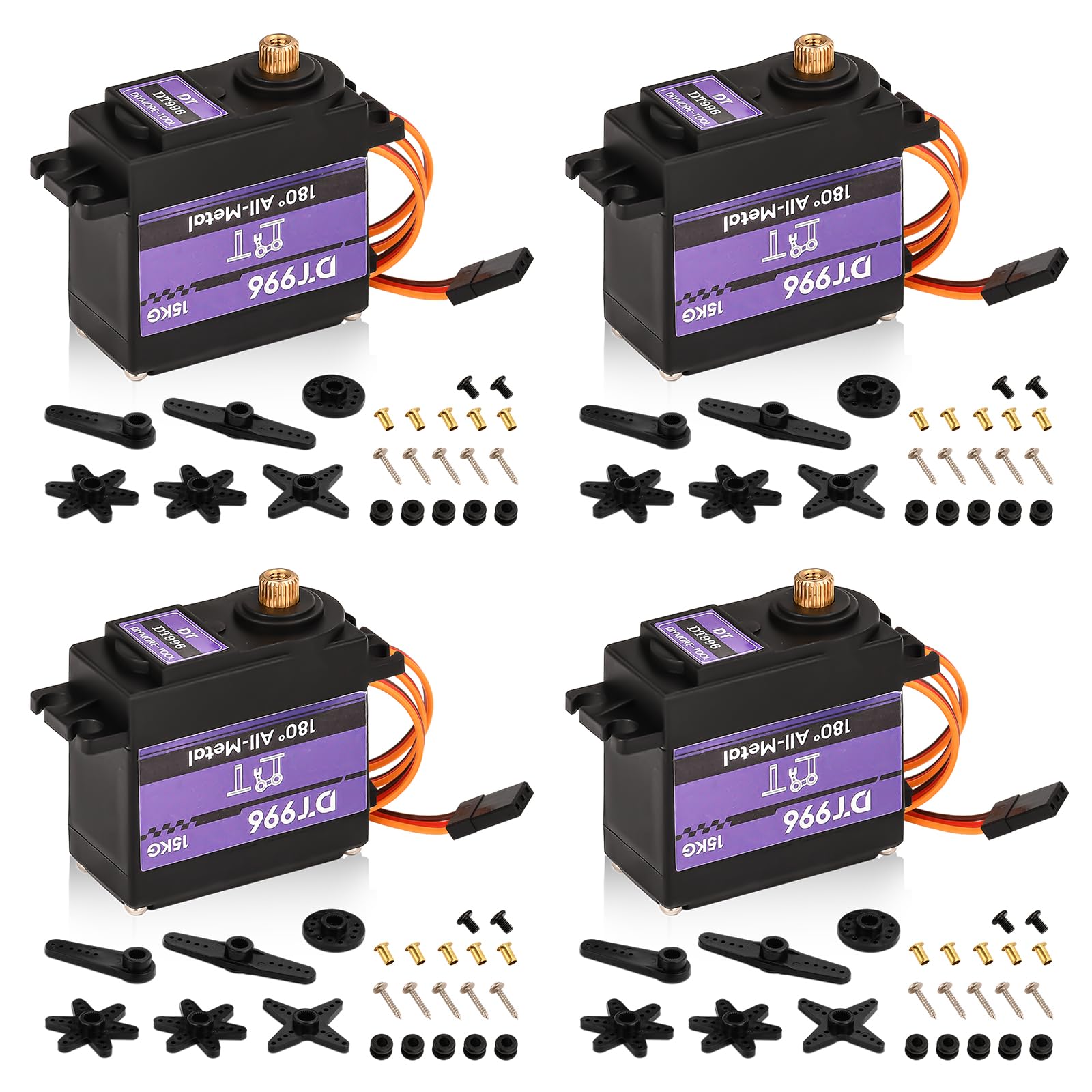Servomoteurs à 180 degrés 15 kg Servo numérique avec boîte de vitesse en métal à couple élevé Servo moteur RC, 6V, pour voiture RC 1/10 1/8 Avion Bateau Robot Hélicoptère [4PCS]