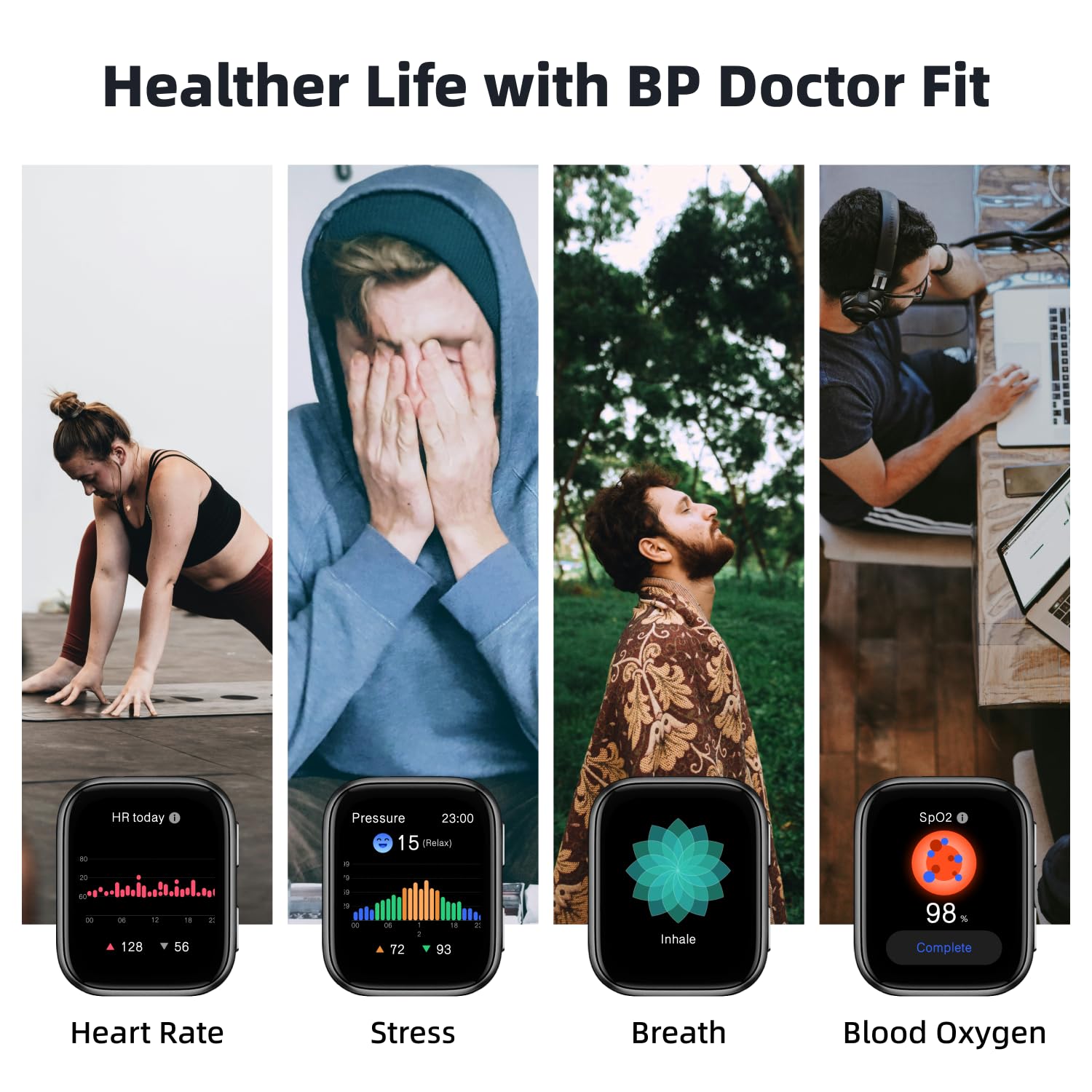 Blutdruck Smart Watch,1,95'' Blutdruck Watch mit Luftpumpen-Manschette, Blutdruckmessgerät für Schlaf- und 50+ Sportaufzeichnung Android und iOS unterstützt Erinnerungsfunktionen Datenaustausch