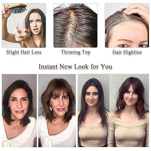 Miniatura 3 de UDU Toppers para el cabello para mujer, adornos de cabello humano real para mujeres con cabello fino, adornos marrones, pasteles de pelo con