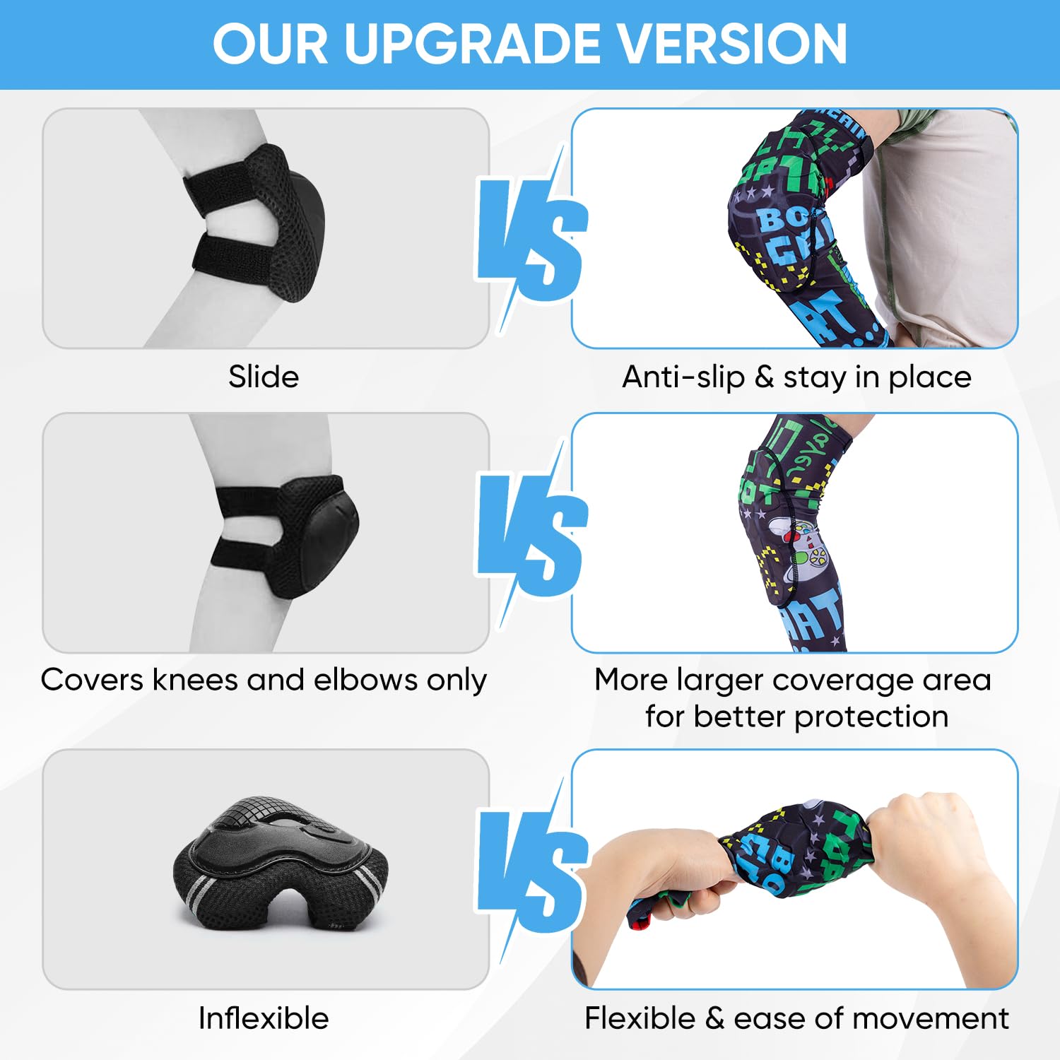 VIWINVELA Kids Knee Pads and Elbow Pads Set Toddler Soft Protective Gear - Game M