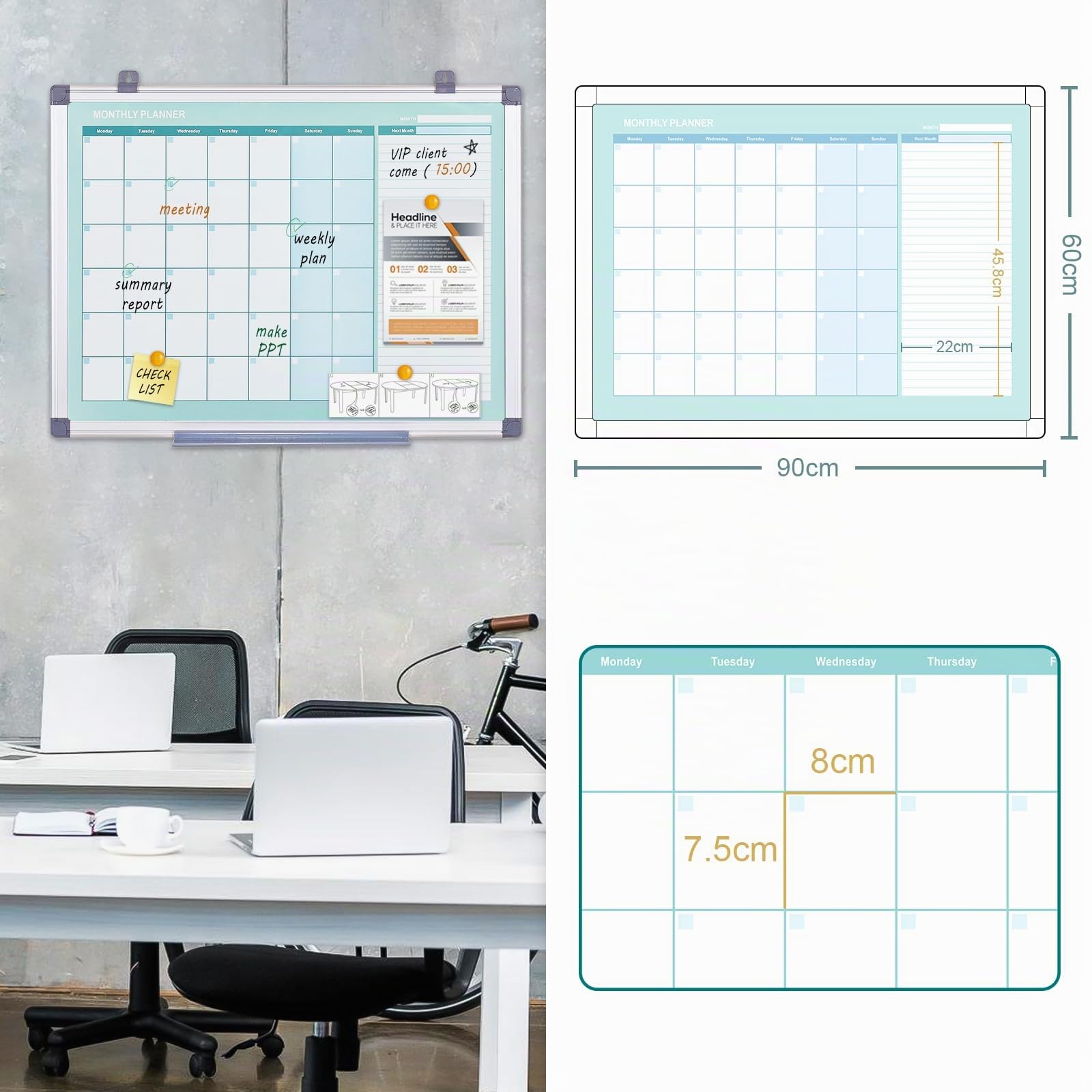 MAKELLO Whiteboard Monatsplaner 90x60cm Abwischbar Kalender mit nächstem Monat Büro