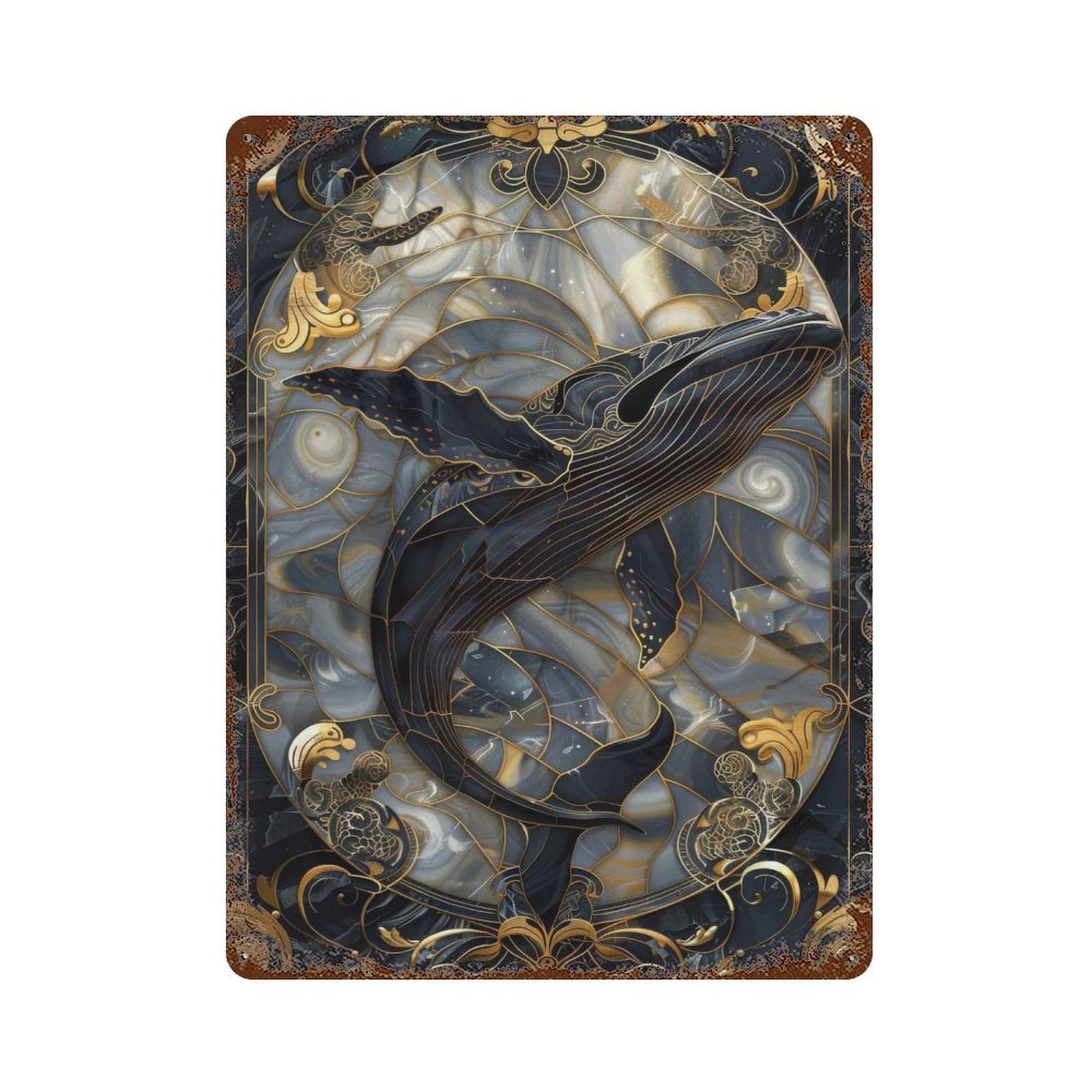 Decorative Tin Sign Stained Glass Whale 15.7"x11.8", Decorative Metal Wall Art for Garage, Bar And Workshop Decor