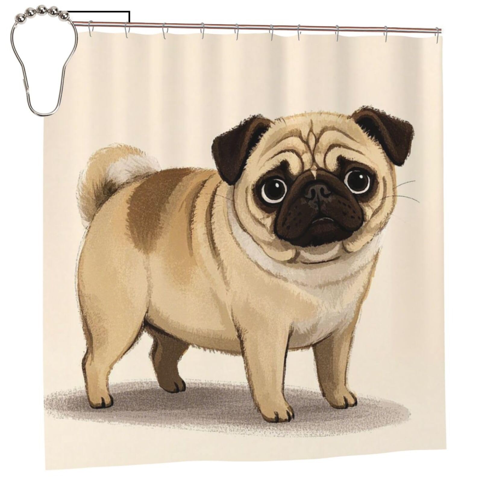 FodPand Cartoon Pug Shower Curtain 70"x70" Waterproof Long Bathroom Curtain Heavy Duty Thick Cloth Bath Curtain Set with Hooks, Modern Abstract Art Pattern Bathroom Shower Curtains