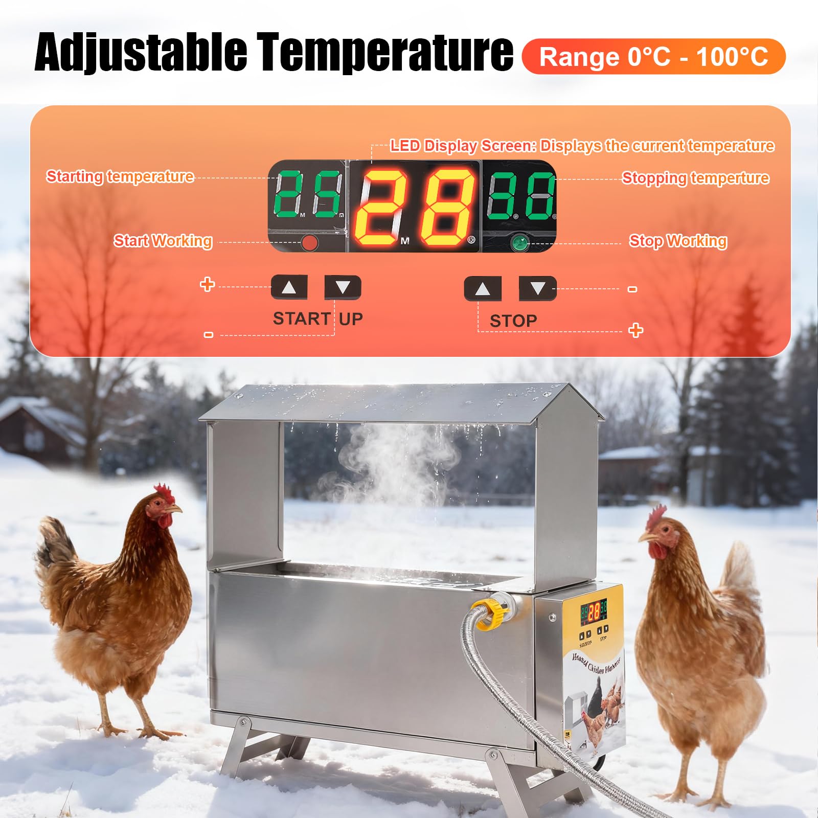 Beberera Calefactada Para Pollos,De Acero Inoxidable De 9 Litros Para Aves De Corral, Beberera Para Pollos Para Invierno, Calefactor Para Beberera AutomáTica Para