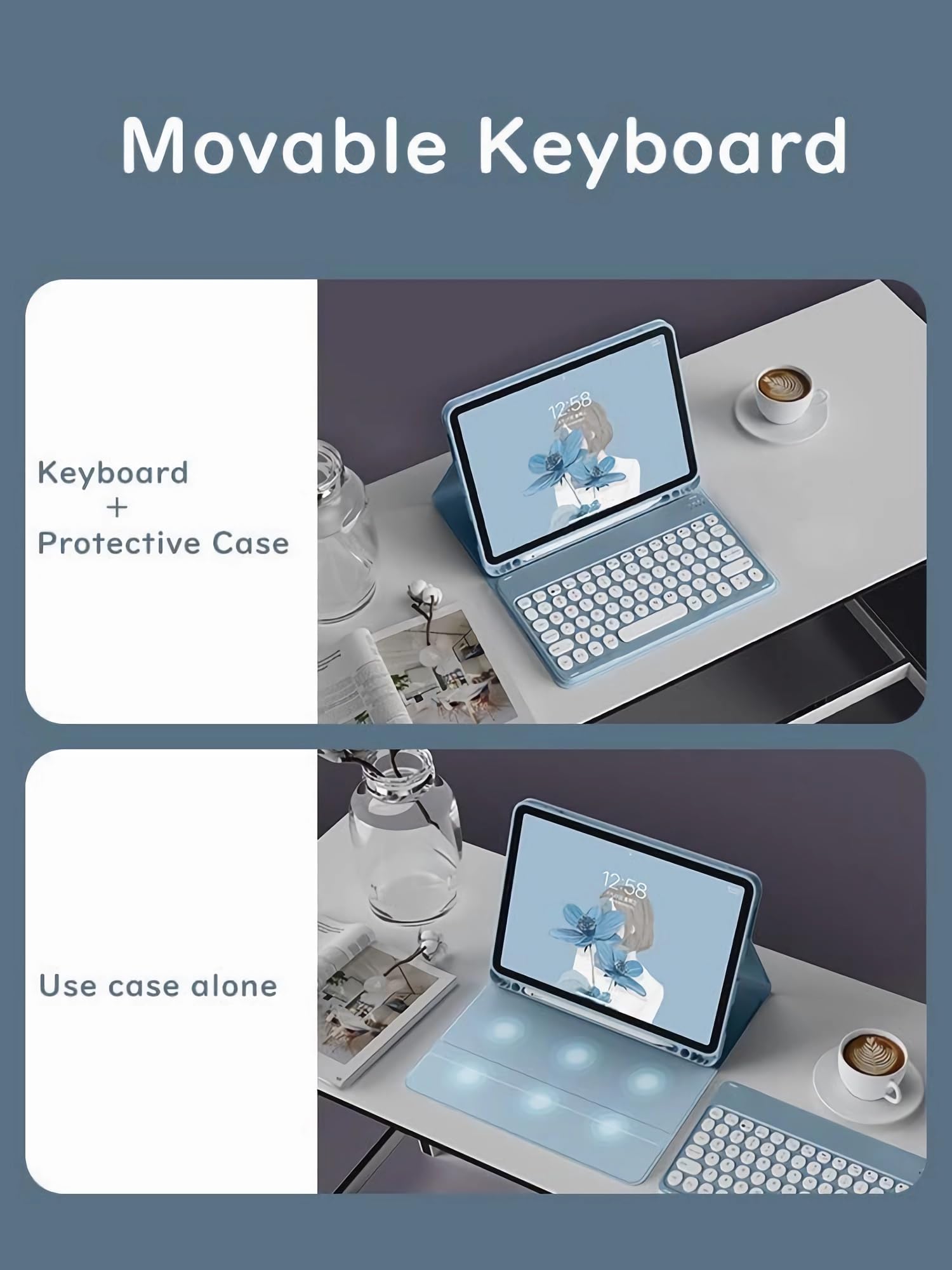 Etui na klawiaturę z myszą i rysikiem do iPada Pro 12,9 cala 3./4./5./6. generacji 2018 2020 2021 2022, odłączana klawiatura Bluetooth, etui z uchwytem na ołówek(Dark Green)