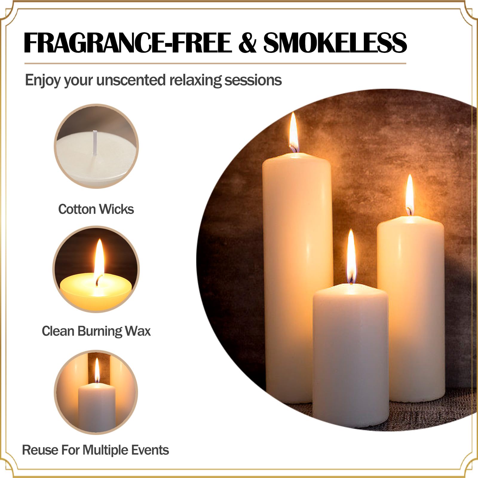 Lvory - Set di candele a pilastro, 30,5-5,1 x 5,1 cm, antigoccia, non profumate, per decorare la casa, il relax e tutte le occasioni