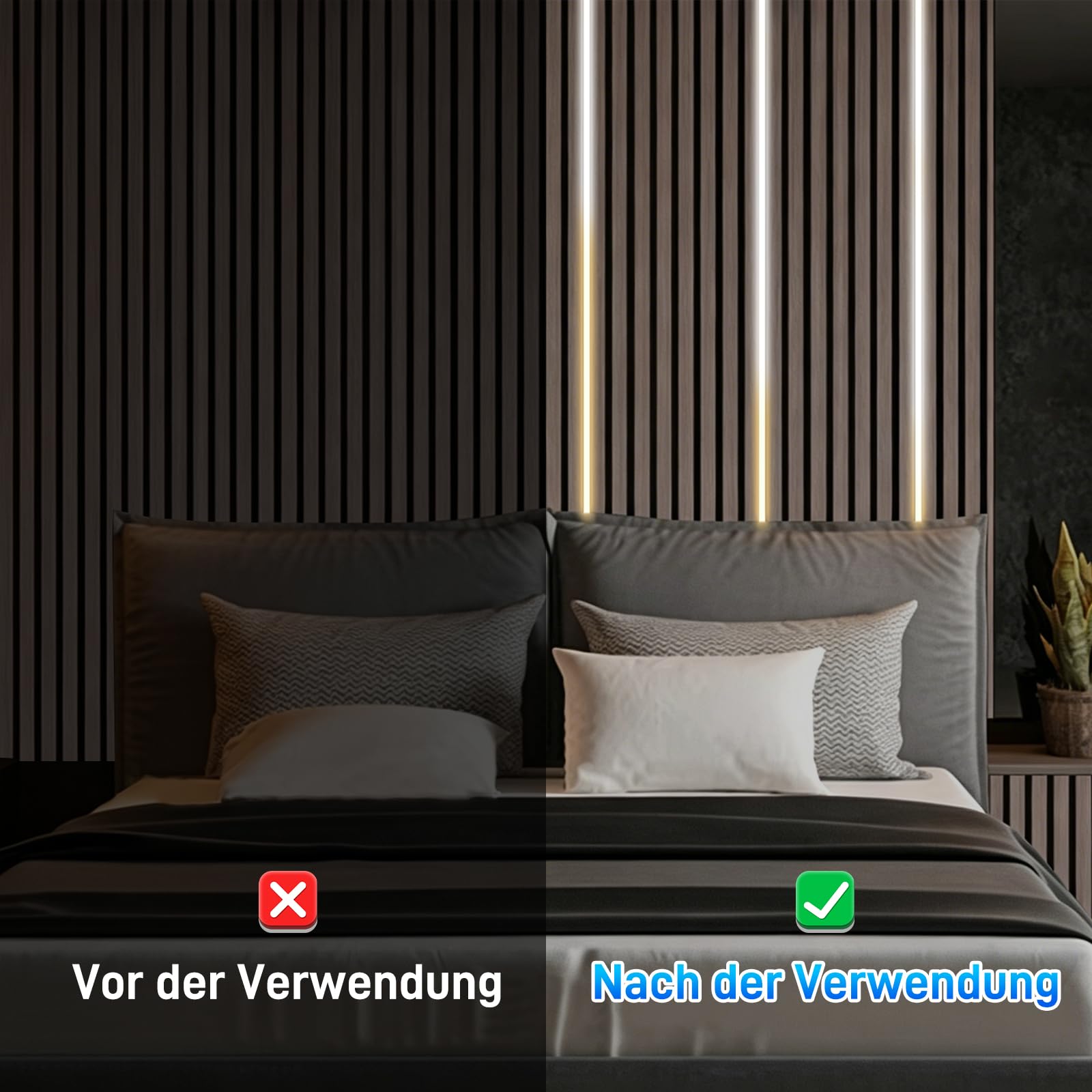 6 x 90 cm LED do paneli akustycznych, 3 regulowane kolory światła, listwa LED, oświetlenie 2700-6500 K, panele akustyczne, aplikacja i pilot zdalnego sterowania, samoprzylepna listwa świetlna