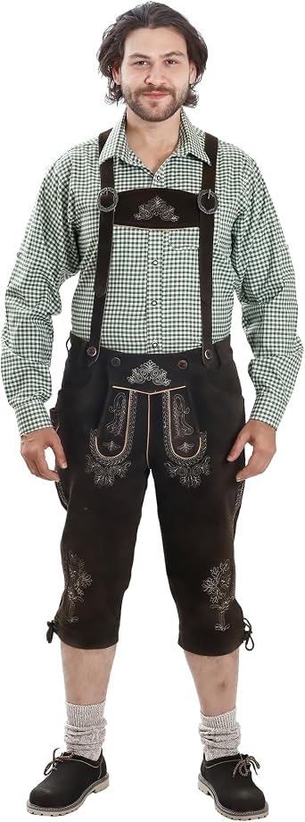 متجر Lederhosen - شورت Lederhosen ألماني طويل للرجال - Bundhosen للرجال - شورت Lederhosen أصلي للرجال