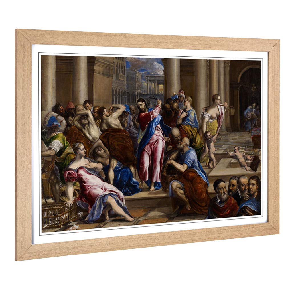 Big Box Art Framed Print of El Greco Christ Driving The Money Changers Design | Wall Art Picture | Home Decor for Kitchen, Living Room, Bedroom, Hallway, Oak, A2 / 24.5x18 Inch / 62x45cm