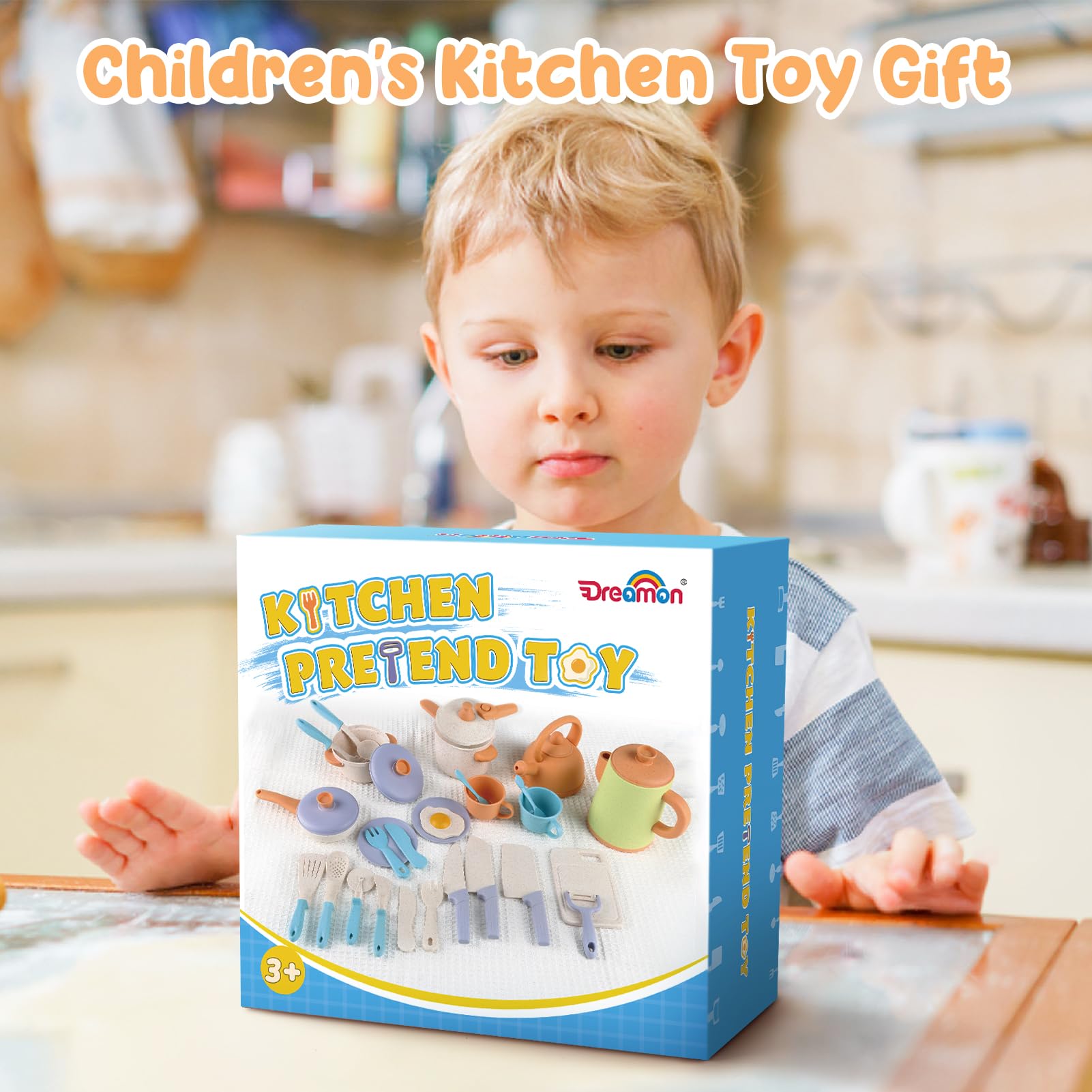 Dreamon Accessoire Cuisine Enfant 31 Pièces Dinette Enfant 3 4 5 Ans Jouet Ustensiles de Cuisine Casseroles et Poêles Cadeaux de Vacances Noël pour Enfants Garçons et Filles