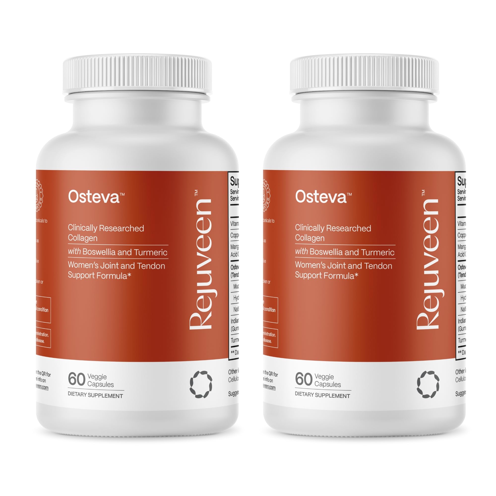 Rejuveen Osteva Joint Support Supplement for Women | High Potency Collagen, Turmeric, Boswellia | for Flexible Cartilage & Tendons, Resilient Knees & Hip, Improved Mobility | Non-GMO, 60 Ct (2 Pack)