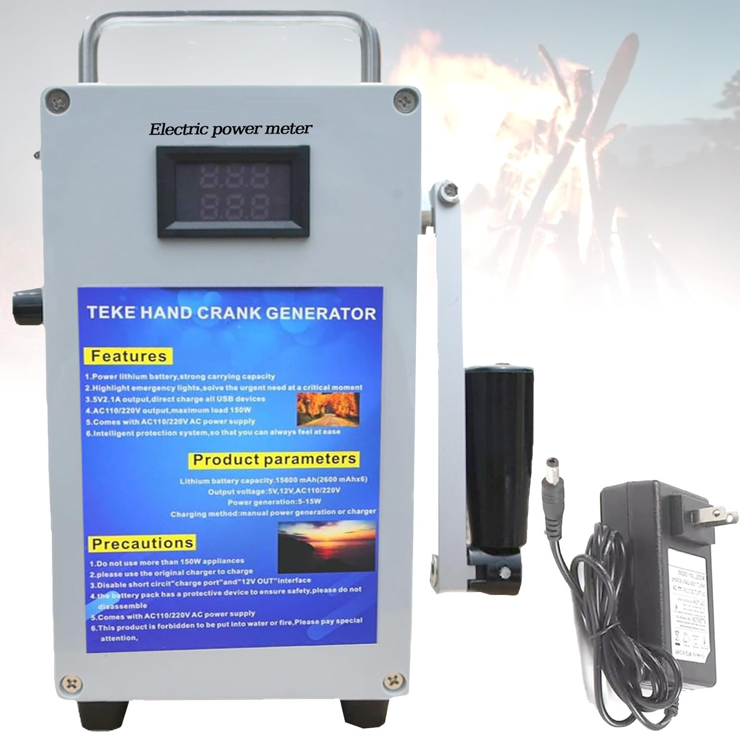 Generatore da Esterno 200W/500W 220V/110V, Portatile, a manovella, generatore di Emergenza USB ad Alta Potenza, Utilizzabile per ricaricare la Batteria dell'auto 27AH/200W