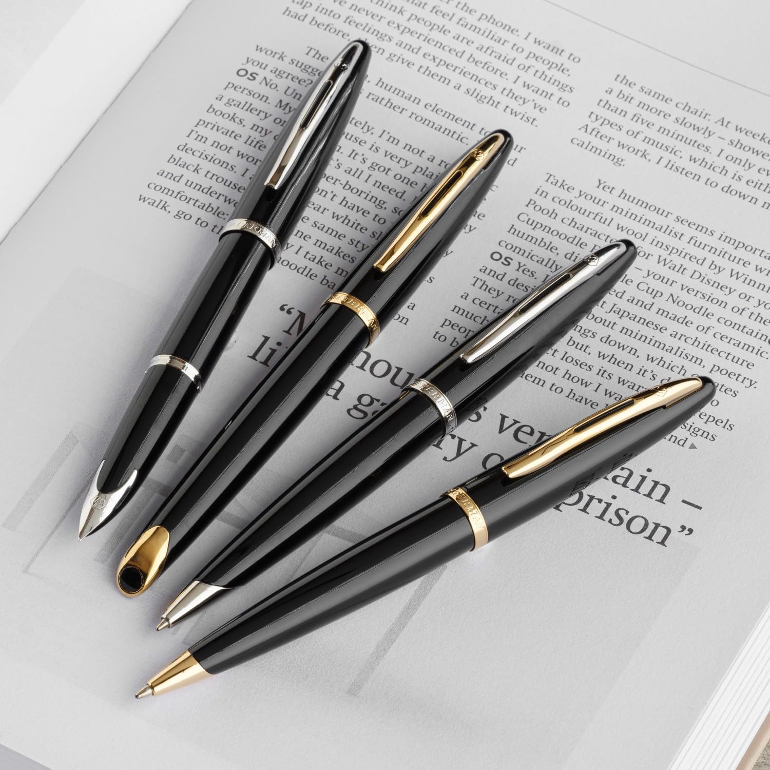 Waterman Carène: Penna Stilografica Lacca Nera GT, Pennino Fine