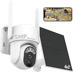 BOAVISION 4G LTE Cellular Solar Security Camera Wireless Outdoor, Alert PTZ Cameras with 5MP HD Night Vision, PIR Motion Sensor, 2 Way Audio, No WiFi Needed Security Camera asin的图片