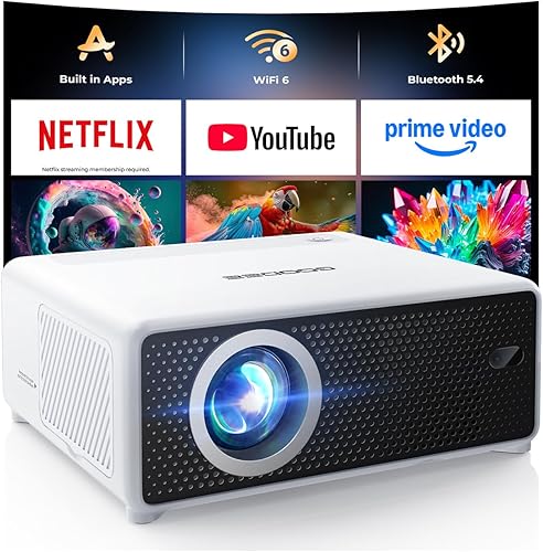 GOODEE Mini Projector with WiFi and Bluetooth - Built-in Apps, 1080P HD Home Theater Compatible with Netflix/YouTube/Prime Video, Short Throw Projectors Support HDMI/Smartphone/Laptop