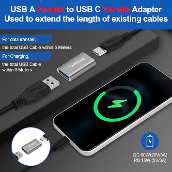 USB 3.0 to USB C 3.1 Adapter 4 Pack,10Gbps Double Sided Data Transfer, Bi-Directional Type-C (Female) to Type-A (Female) On The Go (OTG) Converter Connector Support Charging & Data Sync for Laptop, PC