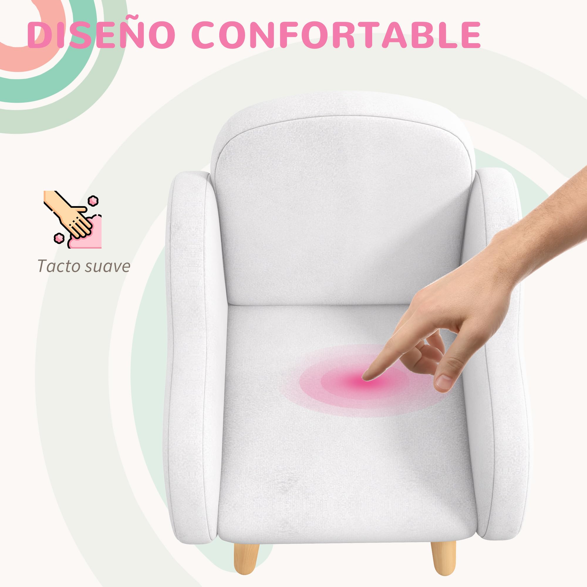 ZONEKIZ Poltroncina per Bambini Stile Scandinavo con Braccioli a Nuvola, Poltrona Piccola per Bambini fino a 3 Anni in Tessuto, 46x51x55 cm, Bianco