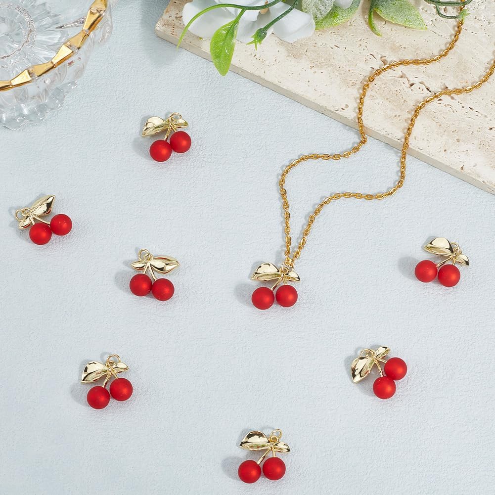 Beebeecraft 1 Box 8Pcs Red Cherry Charms 18K Gold Plated Large 3D Fruit Charms with Jump Ring for Jewelry Making Necklace Earring Bracelet Crafts Supplies - Image 3